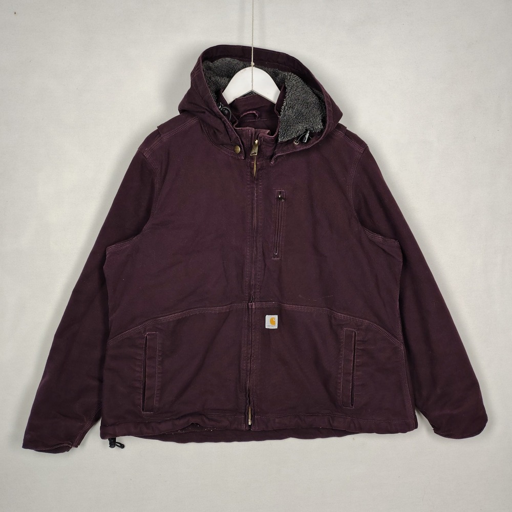 Carhartt Full Swing Hooded Jacket Womens 1X Purple Sherpa Lined Canvas Work Coat